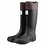 [LINKTOR] リンクター レインブーツ 完全防水 折りたたみ式 軽量 防滑 ドローコード付き 収納袋付属 ハイキング 雨や雪対策 庭仕事 （黒 23.5）