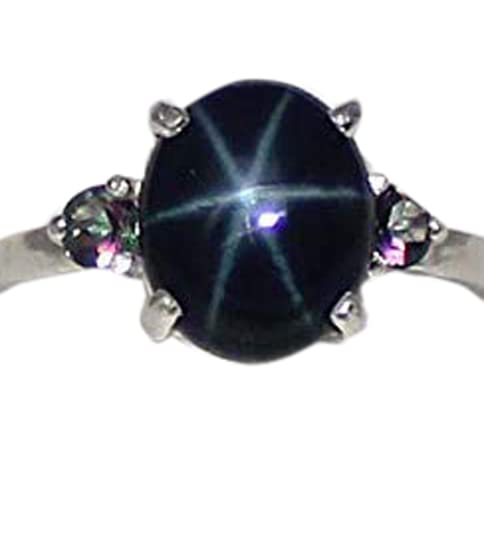 Genuine 6-Ray Blue Star Sapphire Sterling Silver 925 Ring/Mystic Topaz/Oval-Shaped