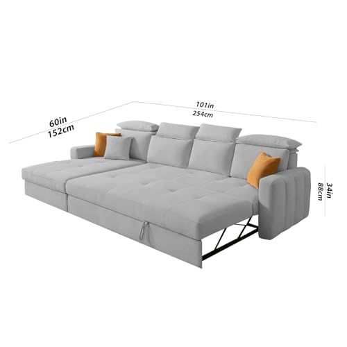 Image of Casaliving Gagnon LHS 6 Seater L Shape Corner Sofa Cum Bed for Living Room (Grey Fabric) Premium Fabric Sofa