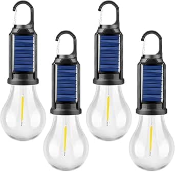 4 Pack Solar Tent Lights Type C Rechargeable LED Camping Bulb Hook Lamp