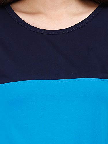 Image of FLEXIMAA Women's Cotton Round Neck Color Block Half Sleeve Long Top