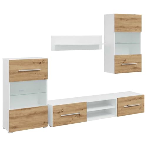 vidaXL 5-TLG. Wohnwand mit LED-Beleuchtung Artisan-Eiche Holzwerkstoff,...