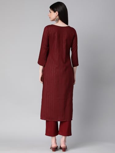 Image of Hritika Self Design Viscose Rayon Maroon Kurta & Trousers Set (HRKB0048MRON S)