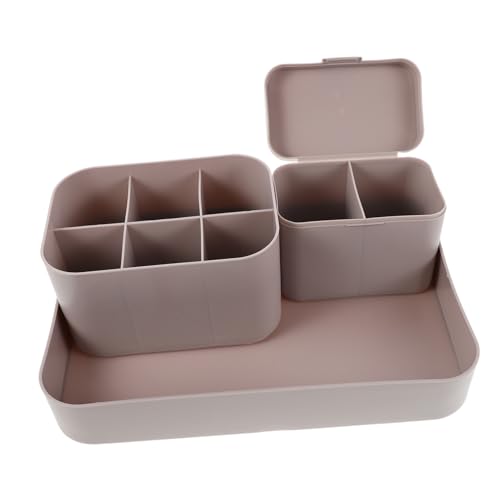 AUTSUPPL Organizador de Escritorio Multifuncional para Manicura Bandeja Grande y Portabolígrafos Caja de Resistente para Tocador y Oficina Diseño Elegante Rosa Gris