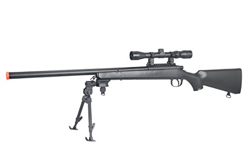 AGM Full Metal MP-001 Spring Sniper Rifle Airsoft Gun (Black/Scope & Bipod Package)