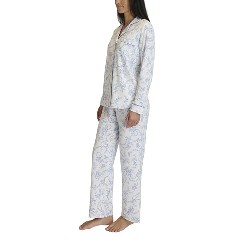 Image of Laura Ashley Women's Plush Knit Pajamas 2 Piece Ultra Soft Brushed Long Sleeve Button Down Top and Pants Sleepwear Set
