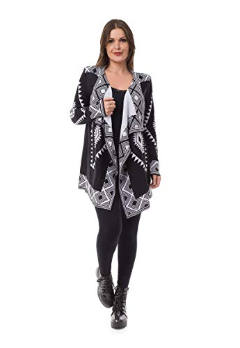Malhas e Tricô Bella Store Kimono De Tricô Estampa Geométrica Cor:Preto branco;Tamanho:Único;Gênero: