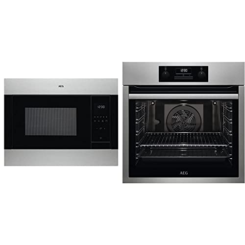 AEG 3Eb865Aq - Encimera Inducción Antracita, zona 28 Cm, Biselada & 3CG5172A0 - Microondas integrable Serie Cristal, Capacidad 20 Litros, Con Grill, Lanzamiento 2021, Gris Antracita