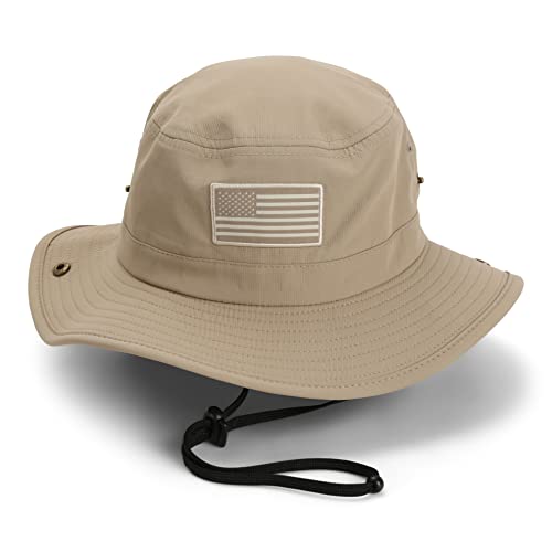 Paramount Outdoors Bayou American Flag Khaki Bucket Hat American Fit Design Floats (Khaki)