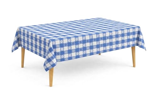 Image of Party Dimensions Blue Gingham Disposable Plastic Tablecloths for Rectangle Tables, 54 inch x 108 inch, 12-Pack, Plastic Table Covers for Parties, Picnics, Events, Indoor & Outdoor Use