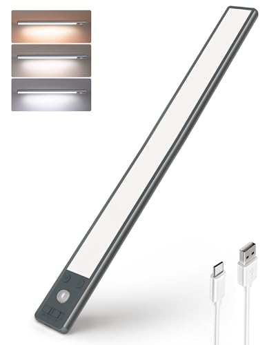 EZVALO 37CM Unterbauleuchte Küche, 134 LED Schrankbeleuchtung mit Bewegungsmelder 3 Farbtemperaturen, 3200mAh Dimmbares USB Wiederaufladbares Schranklicht Schrankleuchte Kabellos, Schwarz (1 Stück)