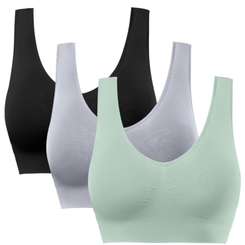 Image of BESTENA Sports Bras for Women, Seamless Comfortable Yoga Bra with Removable Pads | Wide Straps, Medium Support, Wireless, Sleep, Everyday Bra, Super Soft