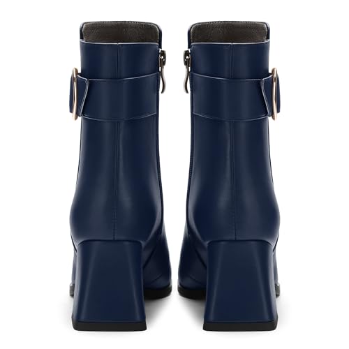 Women's Boots, Square Toe Short Boots with Side Zipper, Buckle Fashion Mid Chunky Heel Ankle boots for Women4