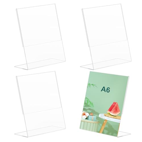 Expositor Metacrilato Transparente, A6 Soporte para Letreros de Acrílic, 4 Piezas Soporte A6, Soporte de Sobremesa Transparente, Mesa de Acrílico para Carteles, para Oficina, Tienda