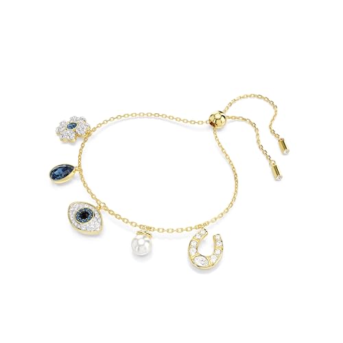 Swarovski Symbolica Bracelet, Clover, Evil Eye And Horseshoe, Blue, Gold-Tone Finished2