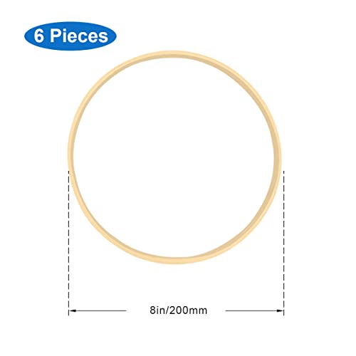 Worown 6 Pack 20 cm Wooden Bamboo Floral Hoops Wreath Rings for DIY Wedding Christmas Wreath Decor Dream Catcher and Macrame Wall Hanging Crafts - Image 2