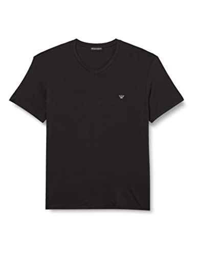 Emporio Armani Stretch Deluxe Viscose Eagle Logo Regular Fit T-Shirt col en V, Noir, XL Homme