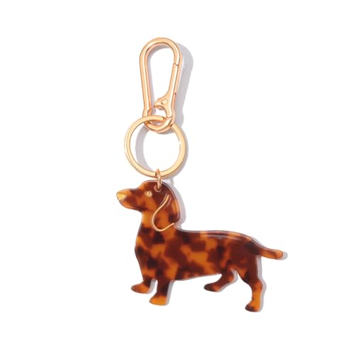 Dog-Shaped Bag Clasp & Keychain Charm- Acetate Animal Clip with Gold-Tone Metal