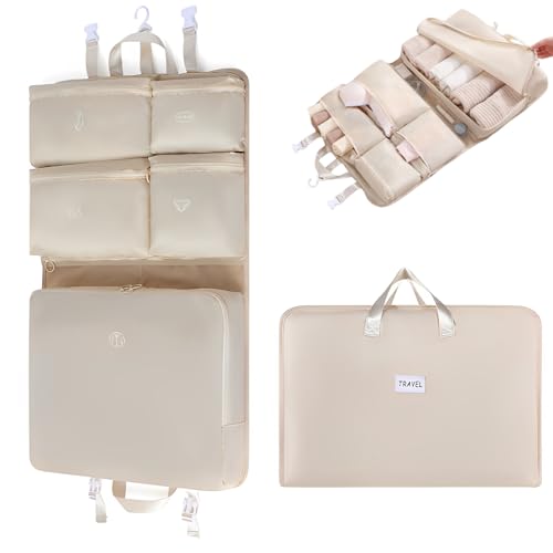 Kamiqiou トラベルポーチ 6in1 吊り下げ収納 圧縮袋 旅行 圧縮ポーチ 大容量 防水 圧縮バッグ おしゃれ 取り外し可能 着替え 小物 アクセサリー 下着 収納 ホワイト