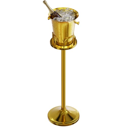 Ice Bucket with Stand Standing Champagne bucket for Party Stainless Steel Wine Bucket Wine Cooler with Stand 5L Wine Chiller for Bar Ktv Weding (gold)