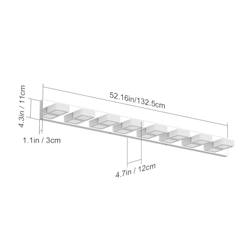 Image of Ralbay 52 inch Modern Chrome Vanity Lights 8 Lights Acrylic Stainless Steel LED Vanity Light Fixtures Chrome Bathroom Lighting Over Mirror
