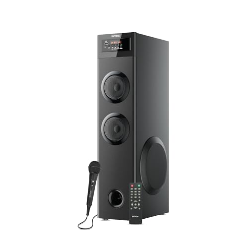 Image of Intex 700-S Multimedia 70 W Bluetooth Tower Speaker | Wired Karaoke Mic | Party Speaker & 5.25 Inch Woofer | LED Display & Bluetooth v5.2 | Fully Remote Control (Black)
