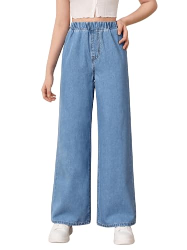 Floerns Girls Elastic Waist Wide Leg Jeans Loose Fit Baggy Denim Pants3