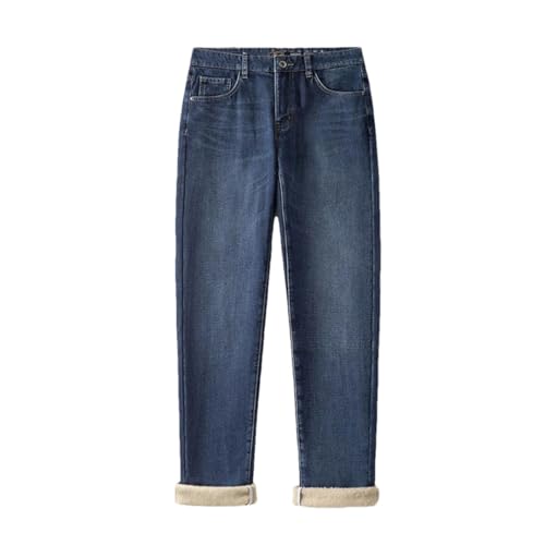 Men Warm Jeans Thicken Fleece-Lined Stretch Male Denim Pants Slim Straight Business Casual Trousers