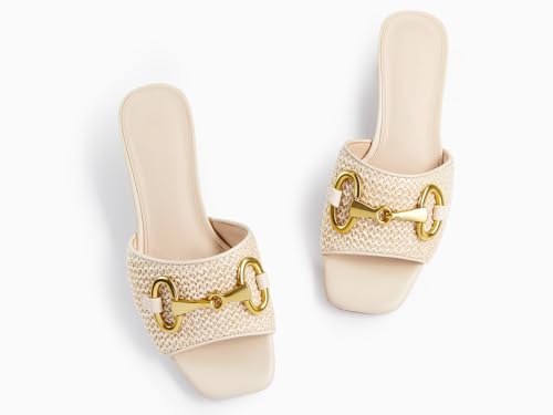 Image of Coutgo Womens Heeled Slides Sandals Square Open Toe Slip on Comfortable Kitten Block Low Heel Metal Chain Dressy Shoes