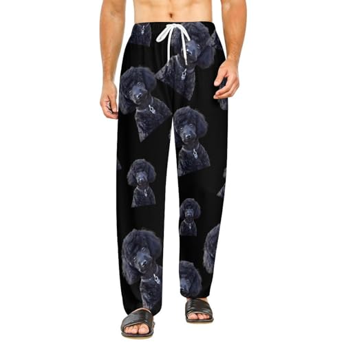 Black Poodle Pet Dog Pajama Pants Men Lightweight Pjs Elastic Waistband Sleep Lounge Pants Fashion Loungewear