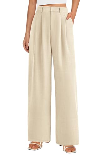 PRETTYGARDEN Women's Summer Elastic High Waisted Work Pants Straight Leg Dressy Business Casual Trousers Slacks Pockets