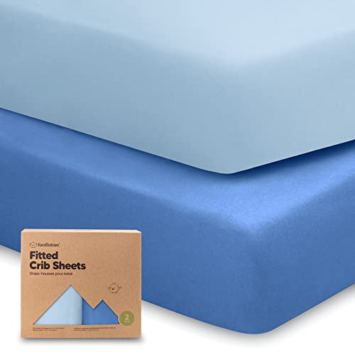 Image of 2-Pack Organic Crib Sheets for Boys, Girls - Jersey Fitted Crib Sheet, Baby Crib Sheets Neutral, Crib Mattress Sheet, Cotton Crib Sheets, Soft Baby Sheets, Unisex Crib Fitted Sheet (Cornflower)