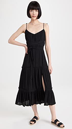Image of PAIGE Women's Inesa Midi Dress Criss Cross Detail Tie Straps Thigh High Side Slit in Black
