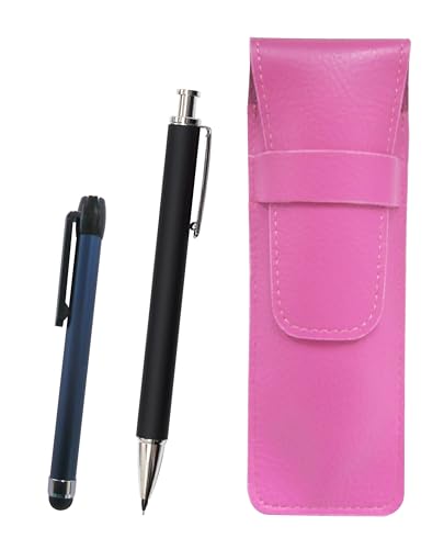 ピンクシボ革ペンケース メタルタッチ棒青と押し出し成型ラバー軸真鍮ノックシャープペンセット 黒 SASP-ALL-HS301S