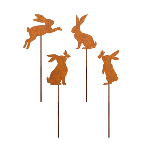 lafomukea 4 er Edelrost Oster Hase Gartenstecker Deko Rost, Rost Deko Kaninchen Gartendeko Ostern für Garten Deko Outdoor Wetterfest Frühlingsdeko
