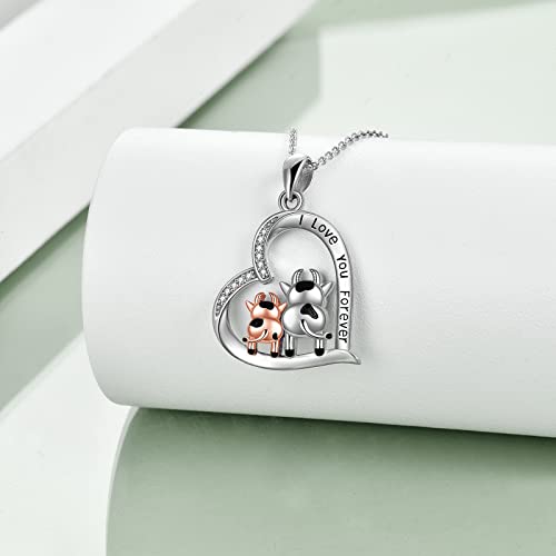 Blue Circle Crystal Cow Necklace for Women I Love You 925 Sterling Silver Cow Gifts Pendant Jewelry Birthday for Her Girl2