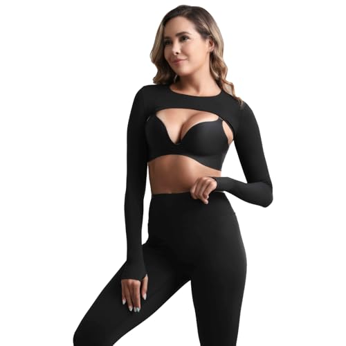 Hiball Workout Bolero Shrug Crop Top Long Sleeve Women, Sports Shrug Cropped Shirts, Cooling Shawl Arm Sleeves