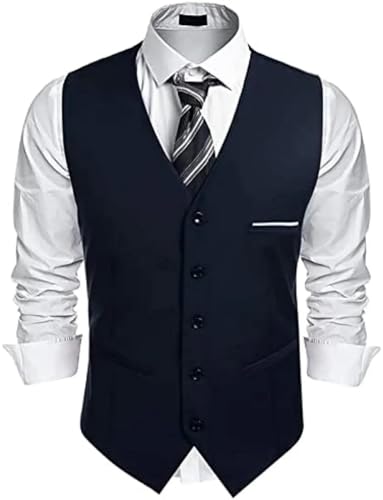 Image of Men's Business Suit Vest Slim Fit Dress Vest Wedding Waistcoat