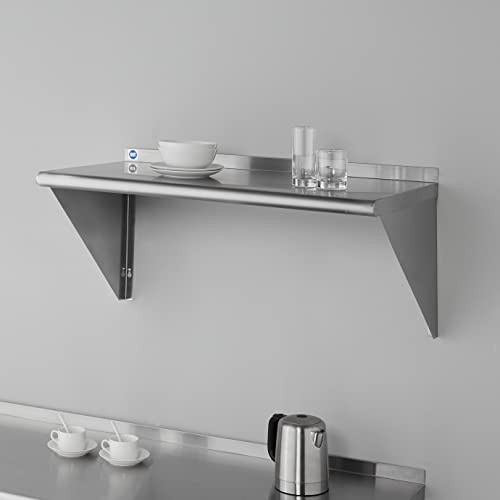 Image of ROCKPOINT Stainless Steel Shelf 18 x 36 Inches 350lb, NSF Metal Commercial Shelves Wall Mount Floating Shelving with Backsplash for Restaurant, Kitchen, Home and Hotel, Silver