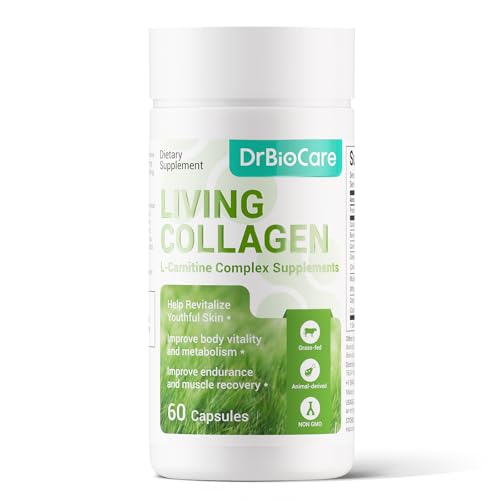 DrBioCare Living Collagen L-Carnitine Complex Supplement Grass Fed Bovine Collagen Peptides Bovine Colostrum Cinnamon Extract Mulberry Leaf Extract Non-GMO 60 Capsules