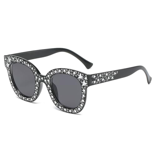 Lunettes de soleil femmes UV400 grande monture carrée avec strass scintillants