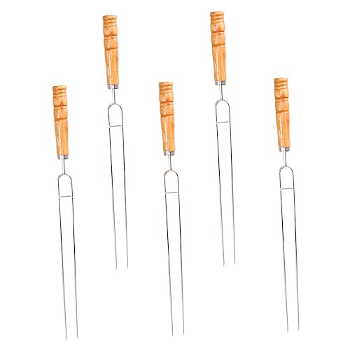 FONDOTIN Ergonomic Wood Handle Bbq Chicken Wing Forks 5pcs Grill Set Utensils Dishwasher Safe Perfect for Bbq