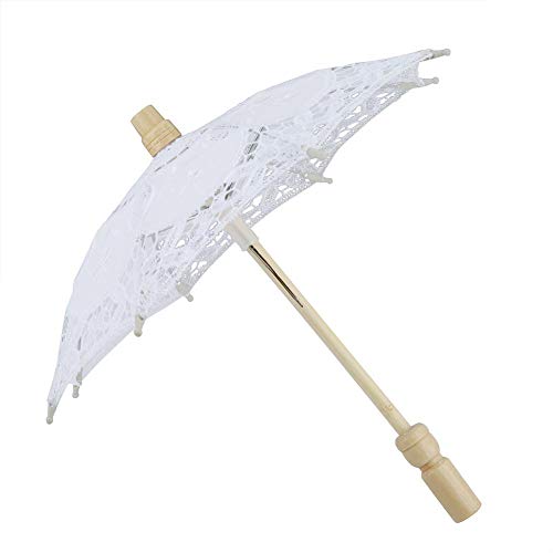 Diyeeni Bridal Umbrella,Elegant Wedding Handmade Floral Lace Cotton Embroidery Umbrella,Wooden Handle Parasol for Weddings, Parties,Outdoor Photography(Not for Rain-Proof)(White)