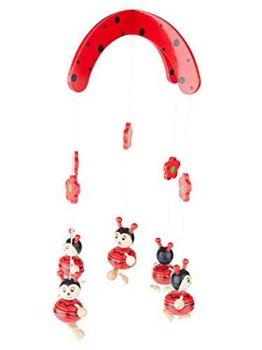 BIECO 3D Baby Mobile Marienkäfer aus robustem Holz | Mobile Baby Holz | Geeignet als Mobile Wickeltisch, Kinderbett, Wiege Baby etc. | ca. 20x 20x 30 cm | Mobile Baby Mädchen/ Mobile Baby Junge