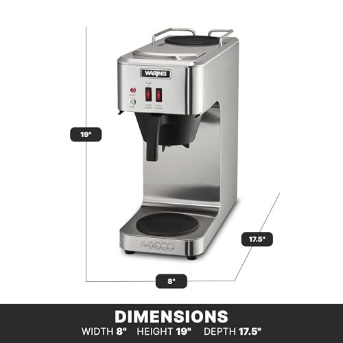 Image of Waring Cafe Deco Pour Over Coffee Brewer with Fits Large 64 oz Decanters | 3 Gallons per Hour, 2 Individual Warmers, Fits Large 64 oz Decanters, Stainless Steel, No Plumbing, NSF Certified