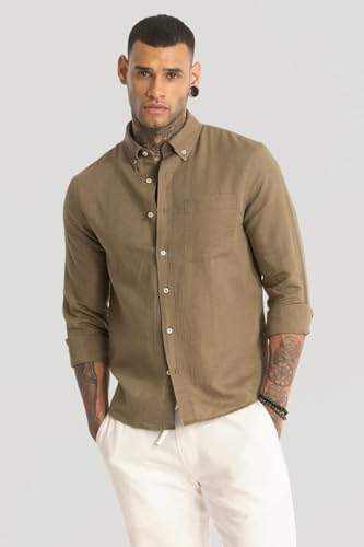 Image of SNITCH Fugle Brown Plain Linen Shirts