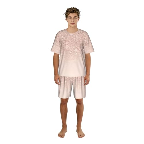 Pyjama 2 pièces hommes imprimé or rose en tissu léger et respirant
