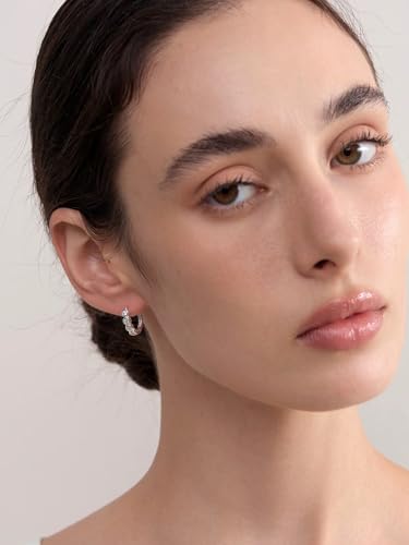 GIRIOIZ 925 Sterling Silver Huggie Earrings for Women, Small Hoop Earrings with High-Carbon Diamond, Hypoallergenic Lightweight Jewelry for Daily Wear (White2) — view 5