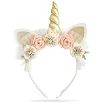California Tot Girls Unicorn Headband with Ears & Felt Flower Crown (Unicorn Peach)