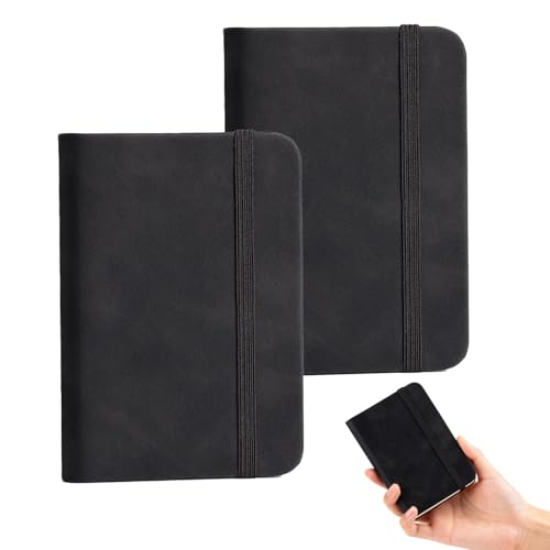 Ulmervion A7 Notebook 2 PCS Classic Black Hardback Pocket Notepad with Elastic Closure Travel Small Notebooks for Writing and Note-Taking